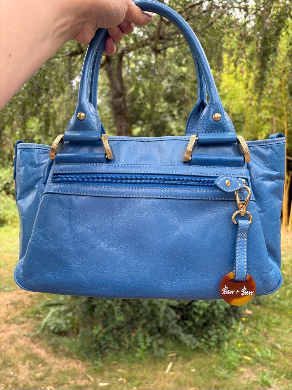 Genuine leather blue barr+ barr hand bag